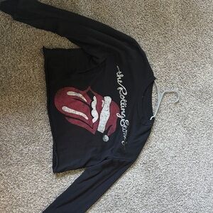 Black Long Sleeve Rolling Stones Crop Top